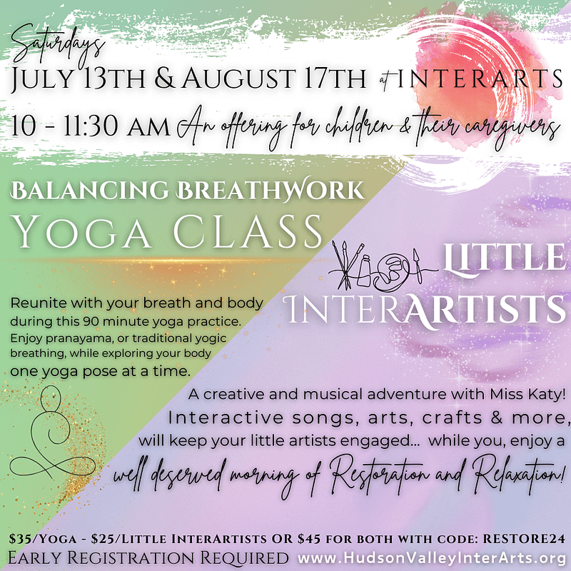 a flyer for a combo class of yoga and little interartists